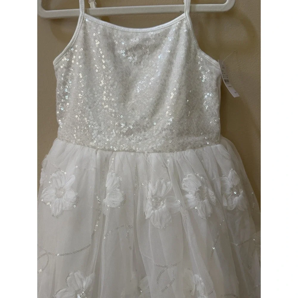 Zenzi Girls White Flower Tutu Dress Sequined Top Size XS (4/5) New with Tags